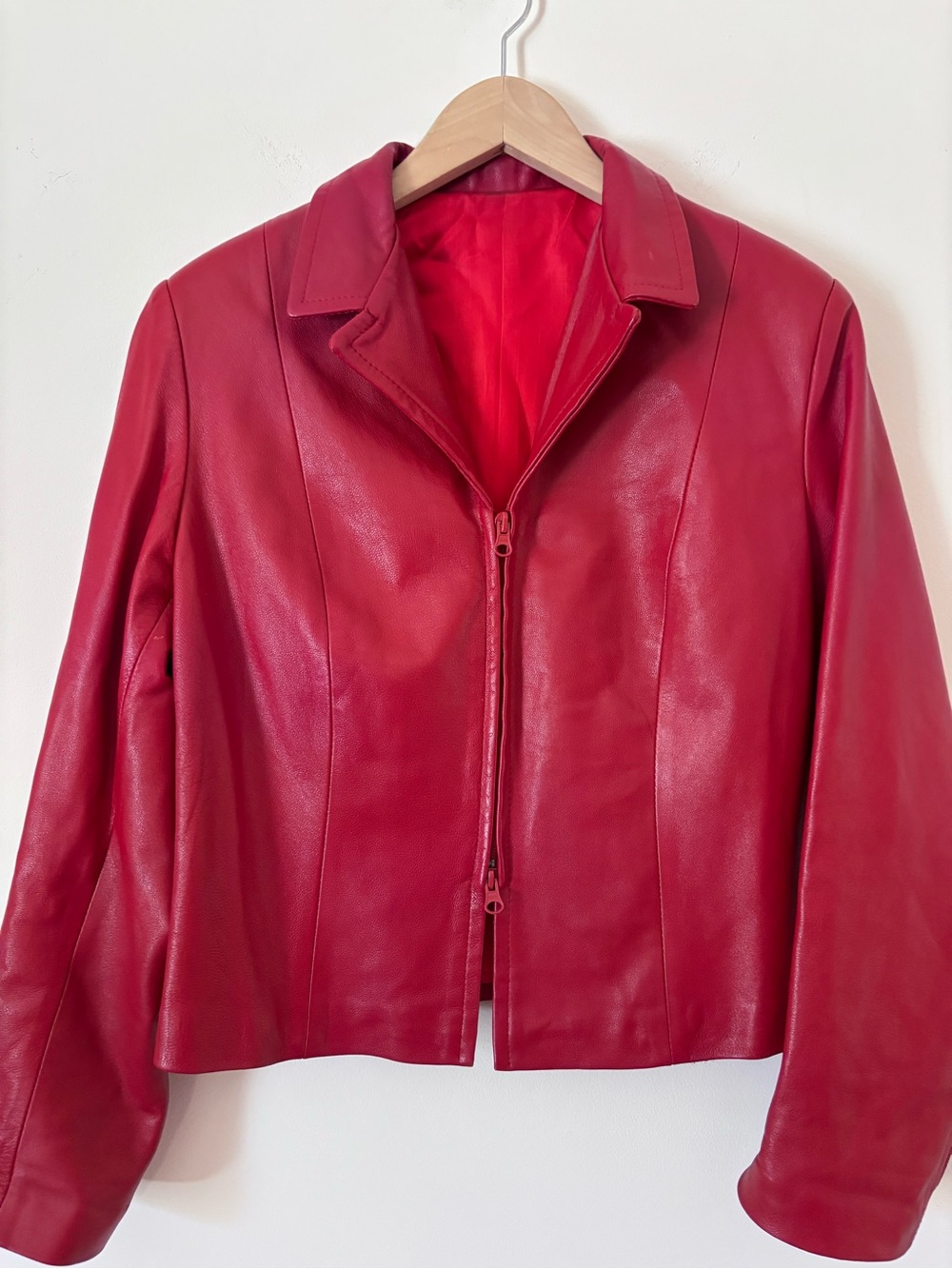 BiBi Red Leather Zip-Front Jacket